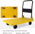 Heavy-Duty Folding Platform Cart with Wheels - Large Plastic Loading Deck Metal Handle Ideal for Luggage Packages and Tools Portable Hand Truck for Easy Transport
