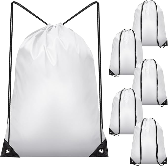 IKAYAS 6 Pcs Drawstring Bags Bulk White Drawstring Backpack, String Backpack Cinch Sack Sport Gym Backpack Bags for Yoga Traviling Outdoor Sports