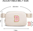 Gitus Belt Bag Fanny Pack Crossbody Bags with Initial Letter Patch Cute Stuff Birthday Gifts for Teenager Girls Trendy Preppy Stuff for Teen Girls(Beige-D)