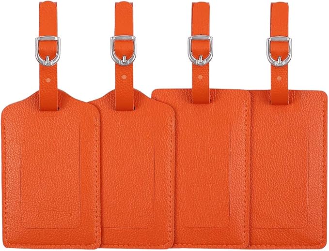 Vigorport Leather Personalized Suitcase Tag Set Luggage Id Tags Labels Travel Accessories - Set of 4
