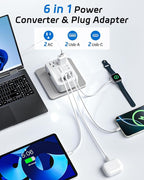 DOACE 220V to 110V Converter - 350W Cordless Voltage Converter US to Europe Power Adapter Combo with 4-Port USB Charging & Worldwide Plugs (UK/AU/US/EU) for Hair Straightener, Curler, Phone