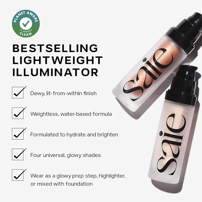 Saie Blush & Glow Gift Set - Dew Blush in Lady & Glowy Super Gel Liquid Highlighter & Makeup Primer in Warmglow - Skincare Infused Everyday Makeup Kit for a Flushed, Dewy Glow - Vegan (2 Count)