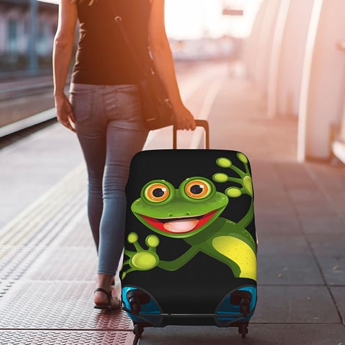 Travel Luggage Cover Suitcase Protector, Merry Green Frog Cute Animal Washable Elastic Stretchy Anti-scratch Luggage Sleeve with Concealed Zipper for Spinner Wheeled Suitcase Fits 18-21 Inch Luggage