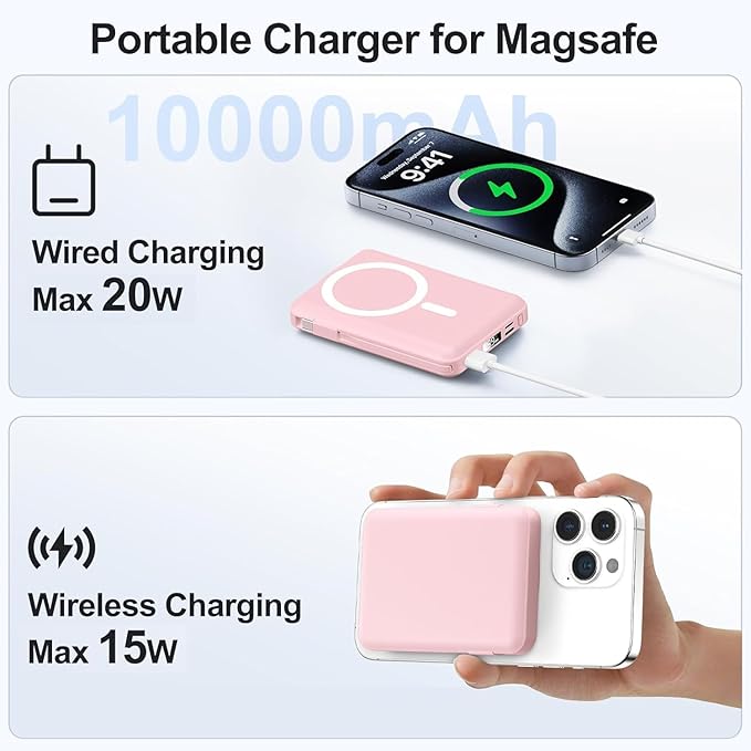 for Magsafe Power Bank, 10000mAh Magnetic Power Bank with USB-C Cable and PD 20W USB C Fast Charging LED Display, Wireless Portable Charger for iPhone 17/16/15/14/13/12/Pro/Pro Max
