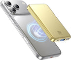 Aobbow Magnetic Portable Charger, 10000mAh MagSafe Battery Pack with LED Display, 20W USB-C Fast Charging Power Bank, Travel Essentials Wireless Charger for iPhone 17/16/15/14/13/12, Golden