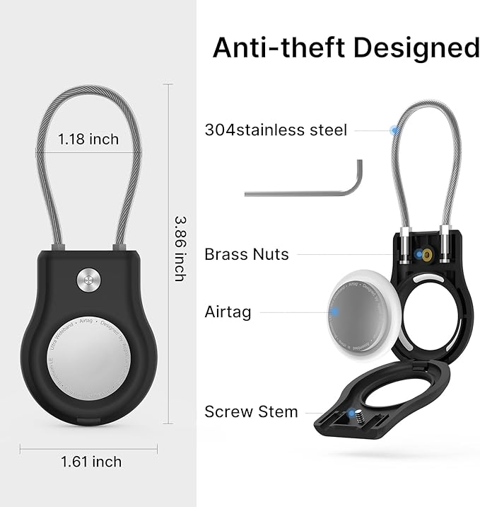 Air tag Holder,(4 Pack) Air tag Keychain with Secure Lock,Air Tags Case with Wire Cable for Apple Airtag,Anti-Lost Protective Case with Keyring for Luggage, Key, Pet, Bag, Black