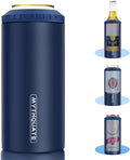 3 in 1 Slim Can Cooler for 12 OZ Skinny Can, Regular Can & Beer Bottle - Keep Cold for 6 Hours - Double Walled Insulated Stainless Steel Vacuum Beverage Can Insulator (Navy Blue)