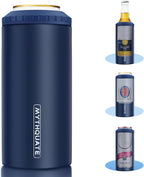 3 in 1 Slim Can Cooler for 12 OZ Skinny Can, Regular Can & Beer Bottle - Keep Cold for 6 Hours - Double Walled Insulated Stainless Steel Vacuum Beverage Can Insulator (Navy Blue)