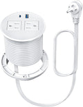 Desktop Power Grommet with 20W USB C Fast Charging, 3 inch Flush-Mount Recessed Power Strip for Desk,Office Tables,Furniture, Recessed Outlet 6FT Cord, 45° Thin Flat Plug, 2 USB Ports, White