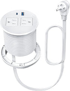 Desktop Power Grommet with 20W USB C Fast Charging, 3 inch Flush-Mount Recessed Power Strip for Desk,Office Tables,Furniture, Recessed Outlet 6FT Cord, 45° Thin Flat Plug, 2 USB Ports, White