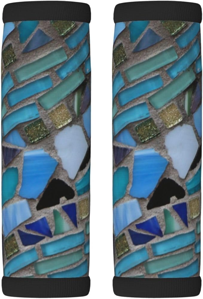 2 Pack Blue Sea Glass Mosaic Luggage Handle Wraps Suitcase Tags Identifiers for Travel Accessories