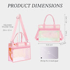 Fammart Iridescent Clear Beach Bag for Women, Jelly Tote Bag Waterproof Sandproof Pool Bag Cruise Vacation Essentials