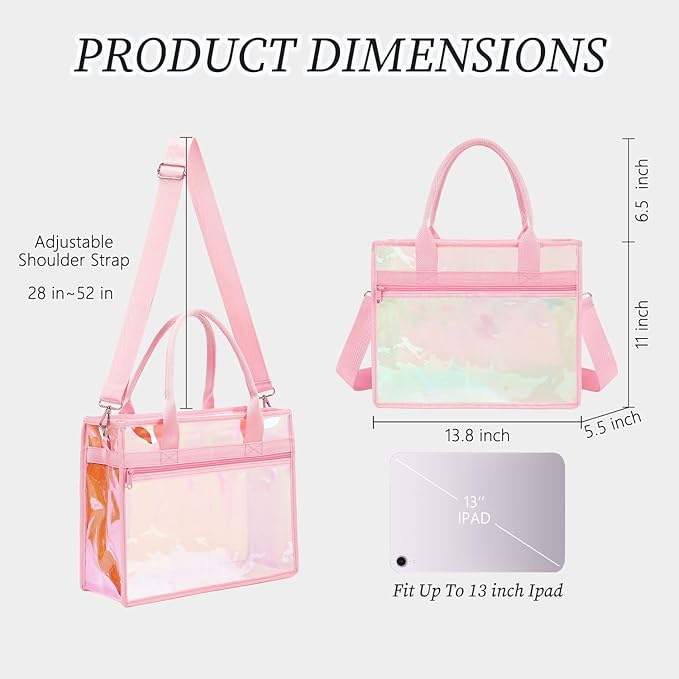 Fammart Iridescent Clear Beach Bag for Women, Jelly Tote Bag Waterproof Sandproof Pool Bag Cruise Vacation Essentials
