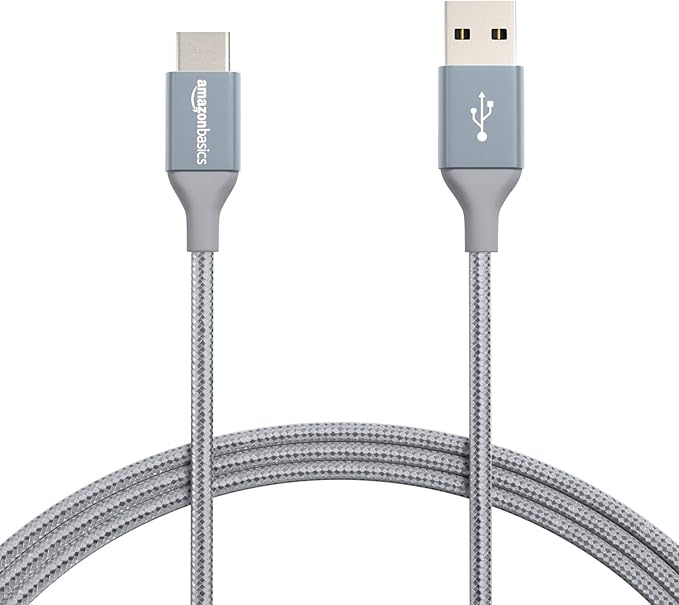 Amazon Basics Nylon Braided USB-C to USB-A 2.0 Fast Charging Cable, 480Mbps Speed, USB-IF Certified, for Apple iPhone 16/15, iPad, Samsung Galaxy, Tablets, Laptops, 6 foot, Dark Grey