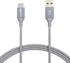 Amazon Basics Nylon Braided USB-C to USB-A 2.0 Fast Charging Cable, 480Mbps Speed, USB-IF Certified, for Apple iPhone 16/15, iPad, Samsung Galaxy, Tablets, Laptops, 6 foot, Dark Grey