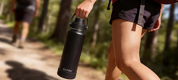 CIVAGO 40 oz Insulated Stainless Steel Water Bottle with Detachable Straw, Large Metal Water Jug with Bucket Handle, Leakproof Sports Water Flask with Silicone Boot, Dishwasher Safe, Indigo Black