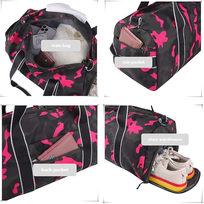 mezhsa Kids Overnight Duffle Bag Girls Boys Sports Gym Bag with Shoe Compartment Wet Pocket Camouflage travel bag (Blue)