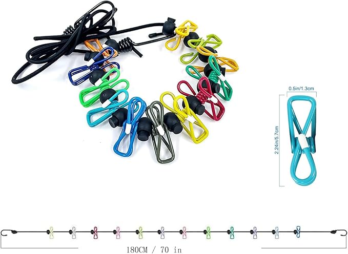 Retractable Portable Clothesline for Travel，Clothing line with 12 Clothes Clips，for Indoor and Outdoor Laundry Drying line，Outdoor Camping Accessories (2 Pack)