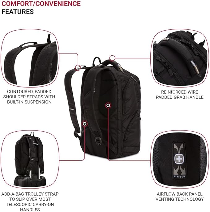 SwissGear 2762 ScanSmart Laptop Backpack, Fits Most 16 Inch Laptops, TSA Friendly, Work, School, Men's and Women's, Black