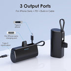Mini Portable Charger for iPhone with Built-in Type-C Cable, 5200mAh Ultra-Compact Power Bank, PD 20W Fast Charging Battery Pack Phone Charger for iPhone 16/15/14/13/12, Samsung, Google, Android