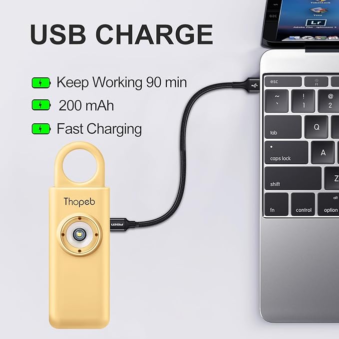 Thopeb– Personal Safety Alarm for Women–135dB Siren, Strobe Light and Rechargeable - Safety Alarm Keychain for Women (Metallic Gold)