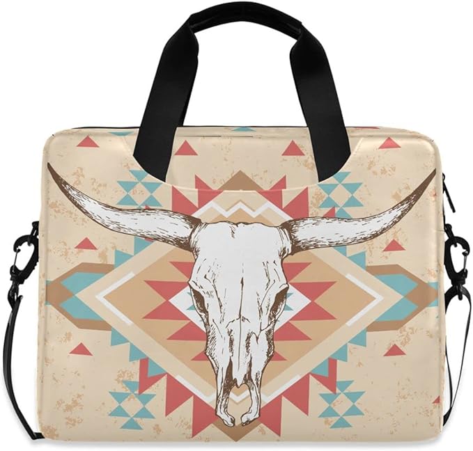 Laptop Bag 15.6 inch, Waterproof Laptop Case with Strap, Protective Laptop Carrying Case for Women&Men, Western Cow Skull