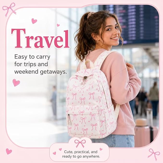 LOIDOU Backpack for Girls School Backpacks Bookbags for Elementary Middle School Women Laptop Backpacks (Bow tie Beige, L-17)