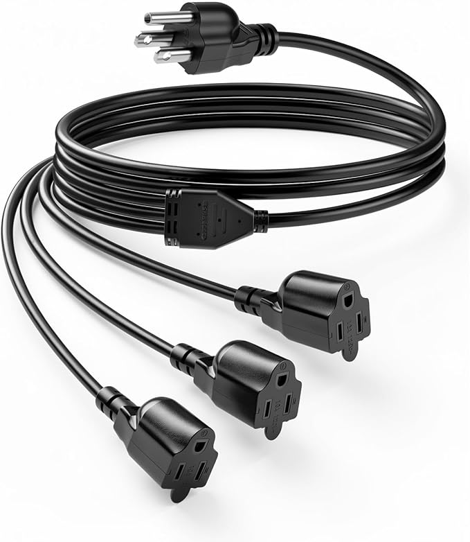 18AWG 3 Prong Extension Cord Splitter, NEMA 5-15P to 5-15R 3 Way Extension Power Outlet Splitter Cable for Home,Room,Office(1M/3.2FT)