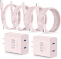 QZIIW iPhone 16 15 Pro Max Charger Fast Charging,45W Dual Port USB C Fast Charger Block [2-Pack] & Extra Long 60W 3/6/10/10FT USB C Cable - PD Quick Adapter 3.0 for iPhone 16 15/16 15 Pro/16 15 Plus.