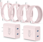 QZIIW iPhone 16 15 Pro Max Charger Fast Charging,45W Dual Port USB C Fast Charger Block [2-Pack] & Extra Long 60W 3/6/10/10FT USB C Cable - PD Quick Adapter 3.0 for iPhone 16 15/16 15 Pro/16 15 Plus.