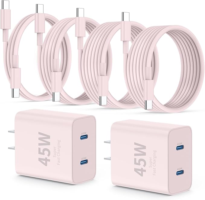 QZIIW iPhone 16 15 Pro Max Charger Fast Charging,45W Dual Port USB C Fast Charger Block [2-Pack] & Extra Long 60W 3/6/10/10FT USB C Cable - PD Quick Adapter 3.0 for iPhone 16 15/16 15 Pro/16 15 Plus.