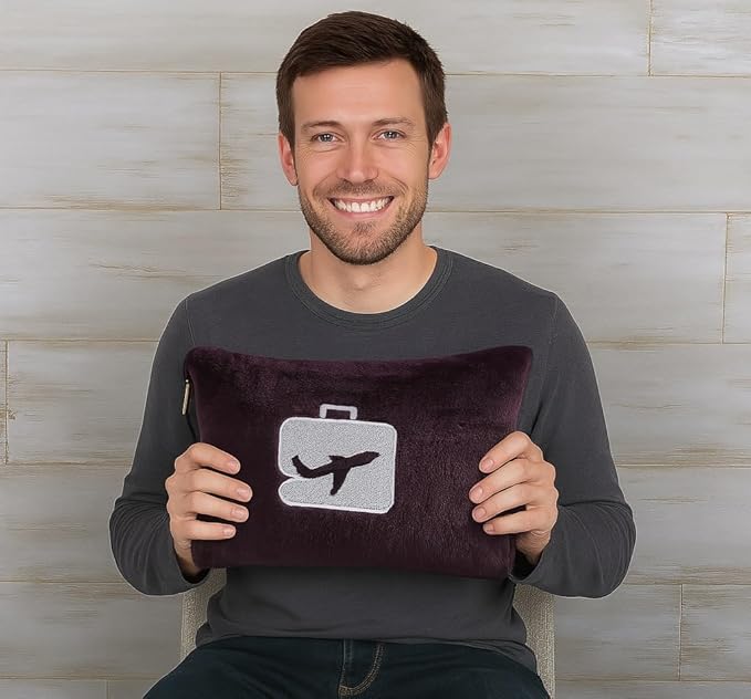 Comfort Fly Travel Blanket & Pillow – 2-in-1 Micro Plush Airplane Blanket with Carry Case (40" x 70") - Plum