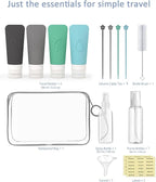 16-Piece Silicone Travel Bottles Set – TSA Approved Leakproof Toiletry Kit with Flat Easy-Squeeze Bottles, Pump & Spray, Waterproof Bag