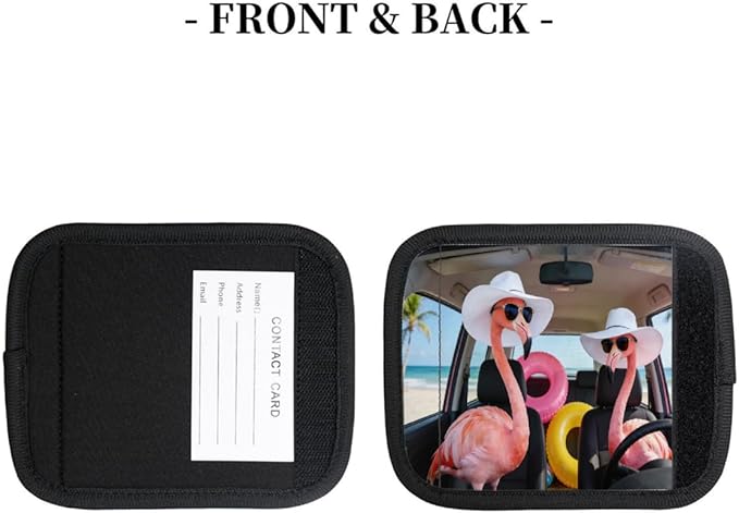 2 Pack Luggage Handle Wrap with Travel Tags - Non-Slip Protective Cover Soft Handle Grips Covers for Suitcase(Funny Flamingos)