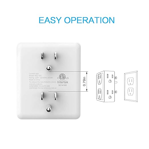 Outlet Extender, HICITY Multi Plug Outlet with 6 Electrical Outlets Adapter, 3-Prong Wall Outlet Tap for Cruise Ship Home Office Dorm, White (4 Pack)