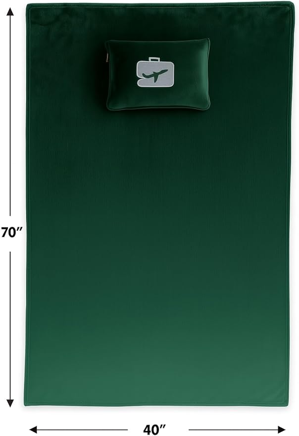 Comfort Fly Travel Blanket & Pillow – 2-in-1 Micro Plush Airplane Blanket with Carry Case (40" x 70") - Green