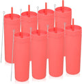 Volhoply 20oz Tumbler with Lid and Straw 8 Pack,Double Wall Plastic Skinny Tumblers Bulk,Reusable Travel Cute Coffee Mug,BPA Free Matte Acrylic Water Cups with Straw for Party,DIY Gifts(Red, 8 Set)