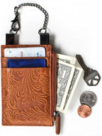 RFID Blocking Boot Wallet with Security Chain & Zipper Lock Genuine Leather Wallets for Men and Women, Travel Wallet, Minimalist Leather Card Holder