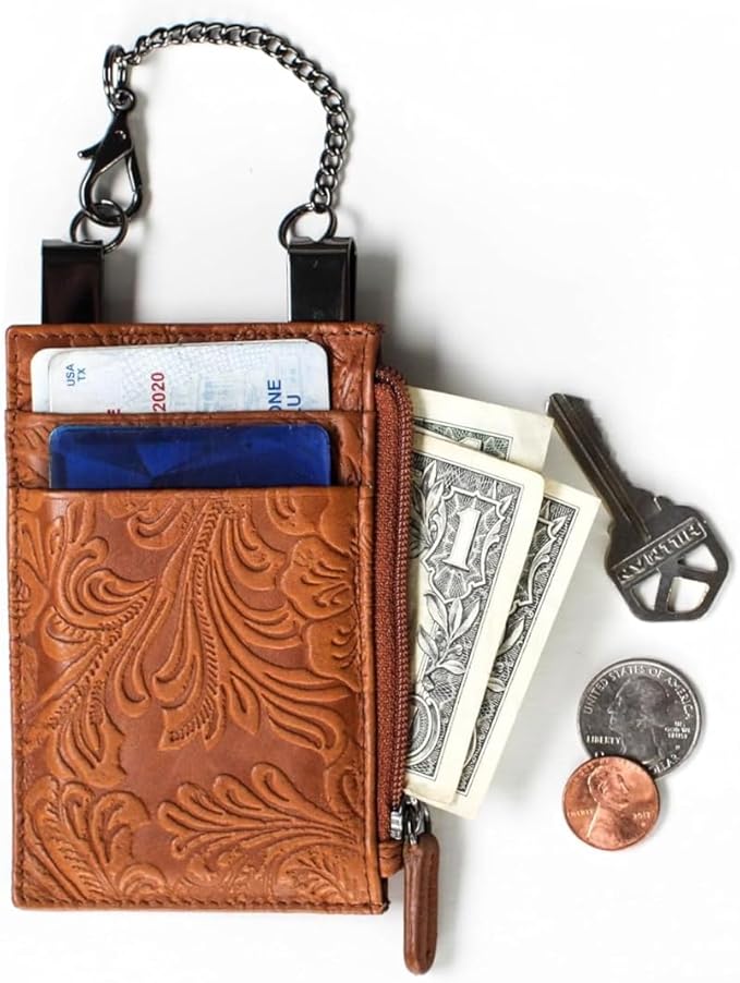 RFID Blocking Boot Wallet with Security Chain & Zipper Lock Genuine Leather Wallets for Men and Women, Travel Wallet, Minimalist Leather Card Holder
