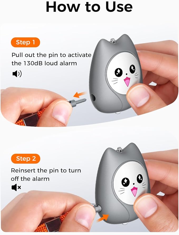 ESSAGER Personal Safety Alarm for Women, 130dB Loud Siren, Replaceable Battery, Built-in LED Light, Portable Keychain & Carabiner. Self Defense Security Alarm for Kids, Seniors (Gray)