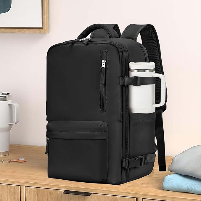 Large Carry on Travel Backpack Women Men,Hiking Gym Waterproof Outdoor Sports Rucksack Casual Daypack Laptop Backpack Personal item Travel Bag Airplane Essentials Spirit Airline Flight Approved,Black
