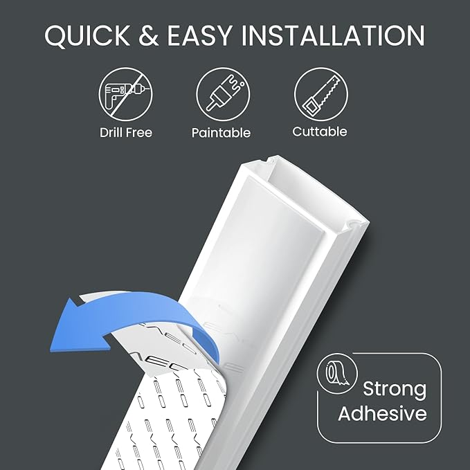 Cord Covers for Wires on Wall - 150in Cable Management Cable Hider - Cord Hiders for TV On Wall - Paintable Cable Concealer - Wire Covers for Cords - 10X (L16 x W1.1 x H0.55) - Large | White