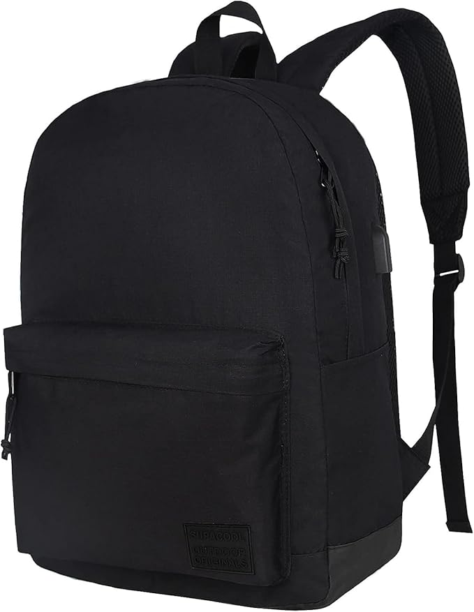 SUPACOOL Casual Laptop Backpack for Men and Women, Work backpack, Black Backpacks, College School Backpack for Boys and Girls, Lightweight Travel Back Pack(Black)