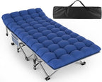 ZENPETIO Oversized XXL Folding Camping Cot, Heavy Duty Sleeping Cot for Adults with Mattress and Pillow, Portable Cot Bed with Carry Bag for Outdoor Camp Travel Home Guest Office, Blue