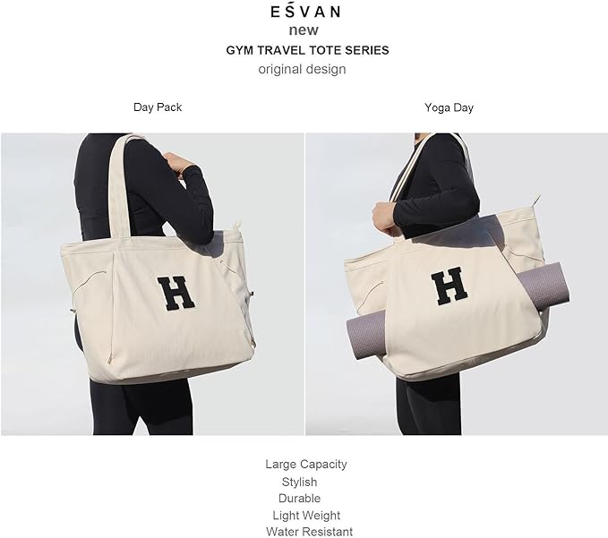 ESVAN Corduroy Yoga Tote Bag Gifts for Women Drawstring Yoga Mat Bag for Office Workout Travel Carryall Pilates Gym