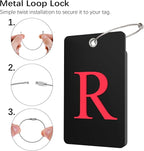 Gostwo 2 Pack Luggage Tags for Suitcases, 26 Initial Letter Travel Luggage Baggage Identification Labels ID Tag Fully Bendable Tags with Stainless Steel Loop (Black) (Letter R)
