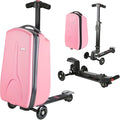 Scooter Luggage for Kids Scooter Suitcase for Ages 4-12, 4 in 1 Kids Luggage Boarding Suitcase Detachable & Foldable Scooter Travel Trolley Ride On Luggage-Pink