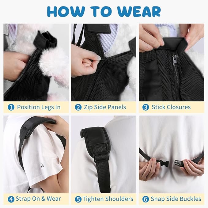 Mosago Dog Backpack Carrier, Legs-Out Chest Carrier for Small Dogs 4–7 lbs, Adjustable Pet Front Carrier with Thick Padded Bottom Support, Easy Fit for Walking, Hiking, Camping, and Traveling