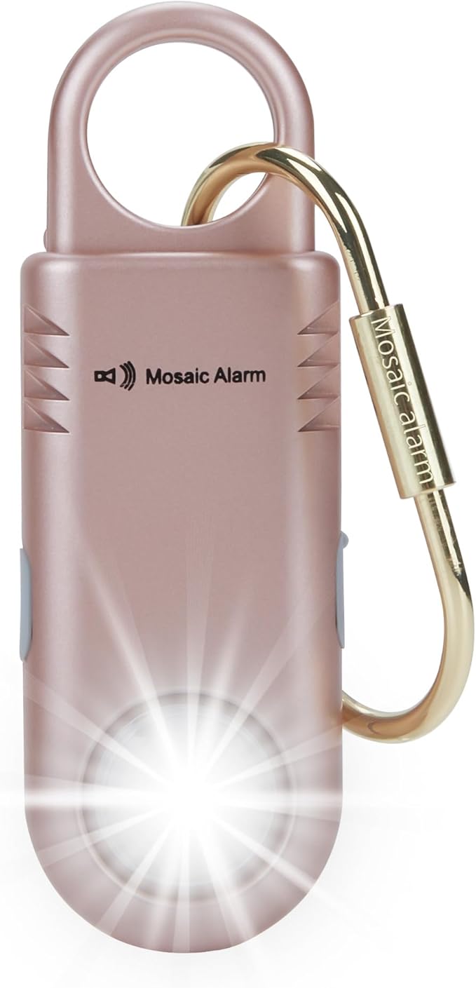 135dB Rechargeable Personal Safety Alarm Built-in Ultra-Bright Flashlight Non Slip Grip Keychain Emergency SOS Siren for Women, Students, Night Runner. Loud Sound Hiking Bear Alerts Hook. Rose Gold