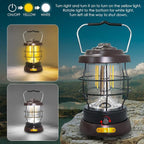 Retro Camping Lantern Rechargeable 1500LM 2 Modes Dimmable,Portable Electric Hurricane Lamp Hands-Free Flashlight,5000 mA High Capacity Battery LED Lanterns for Power Outages Indoor